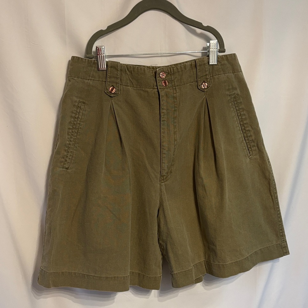 Allison Smith VTG Olive Green Women's Pleated Button-Front Shorts SZ 14